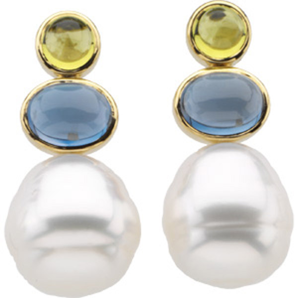 South Sea Cultured Pearl, Peridot & Topaz Earrings South Sea Cultured Pearl, Peridot & Topaz Earrings
