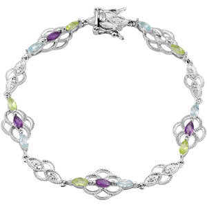 Multi Gemstone Bracelet (Genuine Amethyst, Peridot & Topaz) Multi Gemstone Bracelet (Genuine Amethyst, Peridot & Topaz)