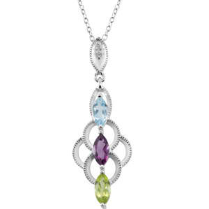 Multi Gemstone 18" Necklace (Genuine Amethyst, Peridot & Topaz) Multi Gemstone 18" Necklace (Genuine Amethyst, Peridot & Topaz)