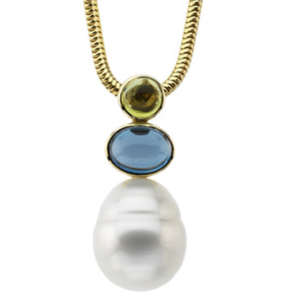 South Sea Cultured Pearl, Peridot & Topaz Pendant South Sea Cultured Pearl, Peridot & Topaz Pendant